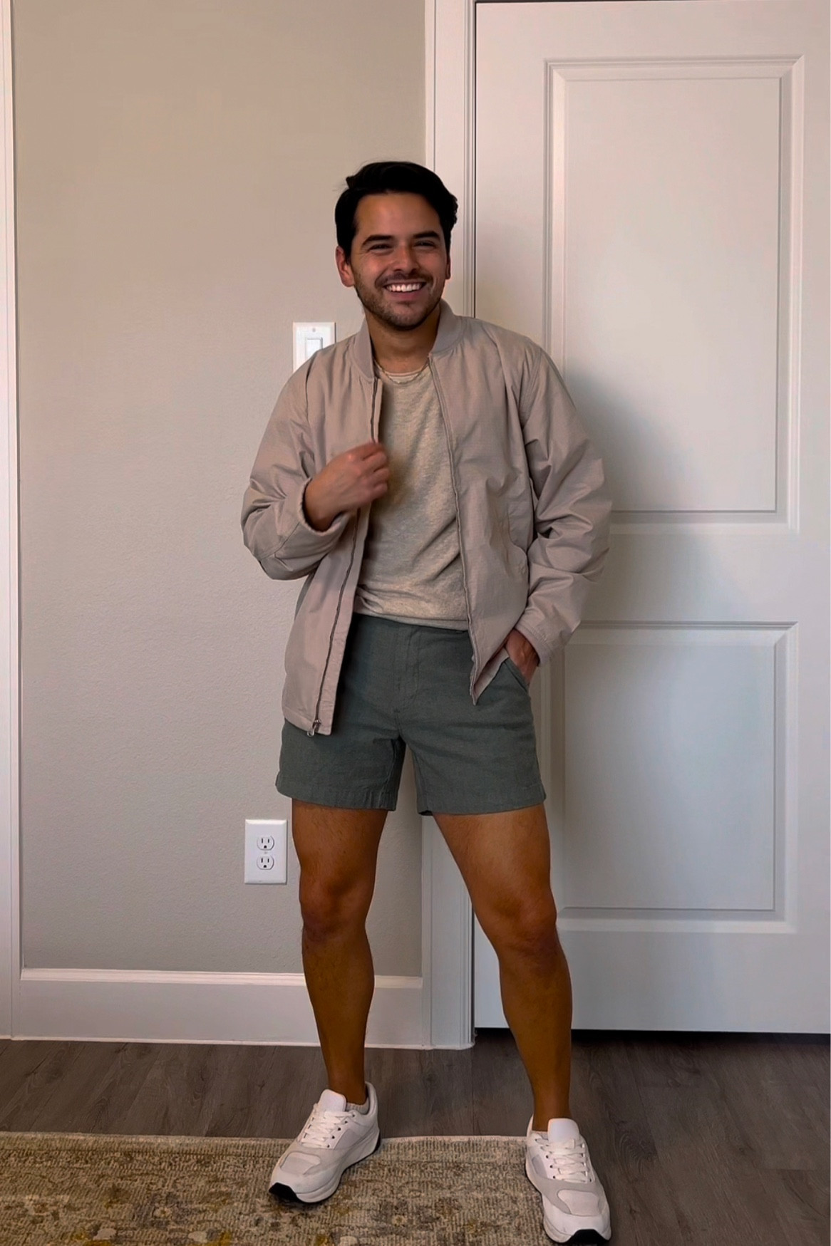 Men’s fall outfits | transitional outfit ideas | bomber jacket | olive green shorts | Sage green | knit polo | knit shirt 

#LTKSeasonal #LTKmens #LTKstyletip