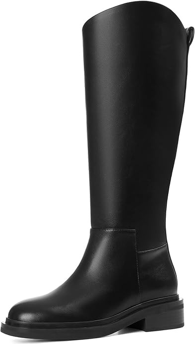 Knee High Boots for Women Round Toe Flat Low Chunky Heel Boot Side Zipper Dress Long Fashion Tall... | Amazon (US)