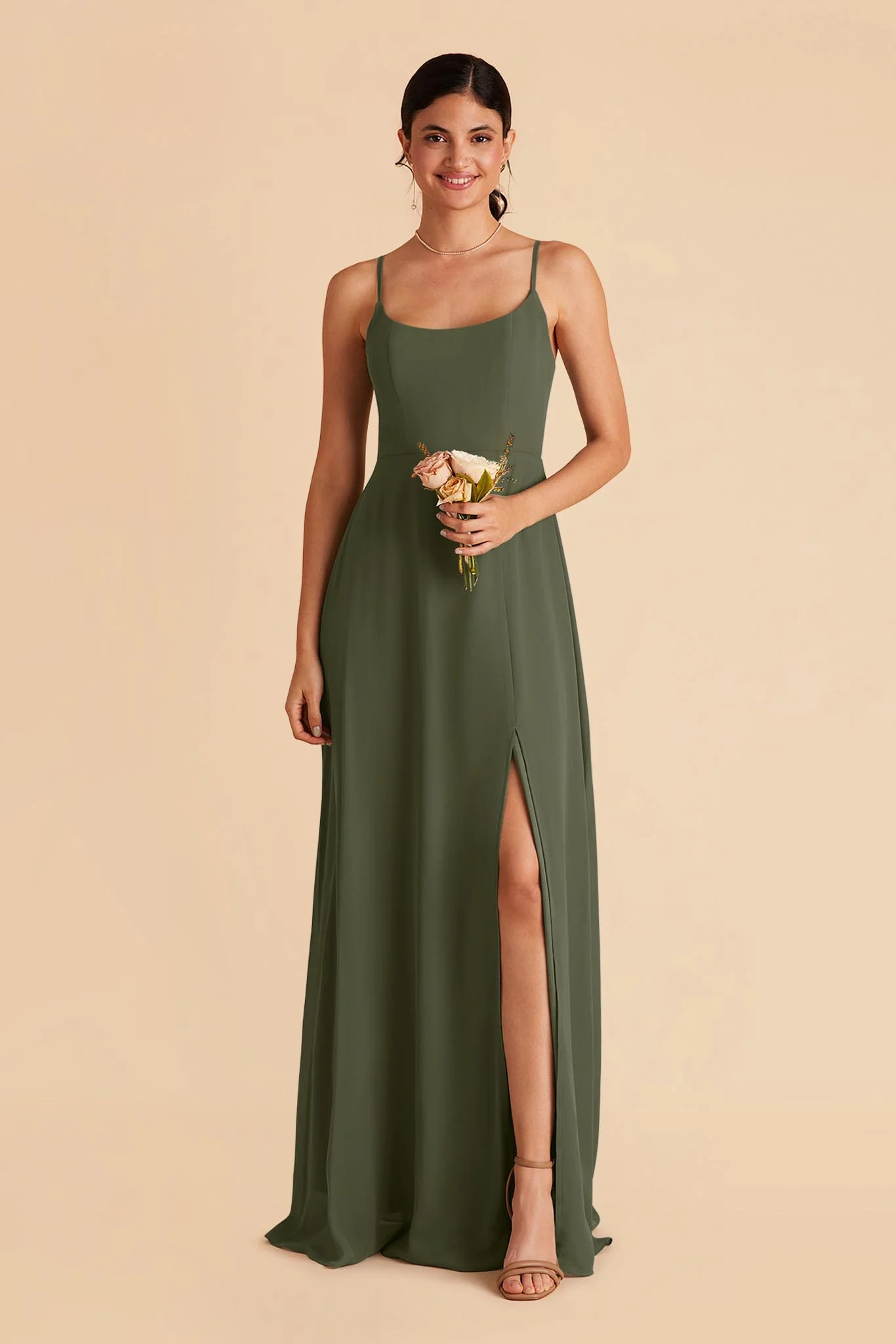 Amy Chiffon Dress - Olive | Birdy Grey