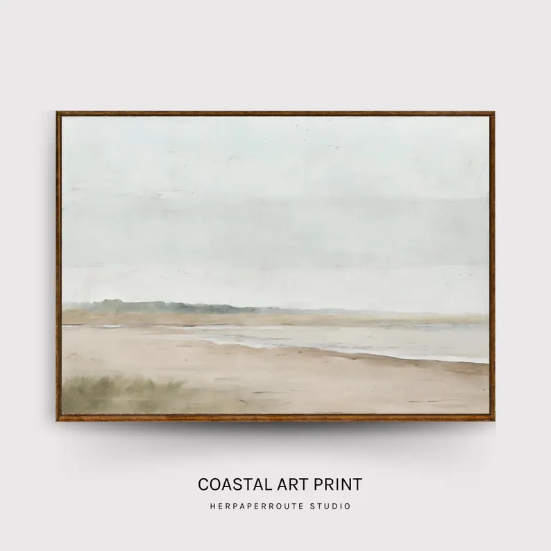 Serene Beach Art Print, Coastal Wall Art Muted Colors, Tranquil Seascape Abstract Coastal Transit... | Etsy (US)