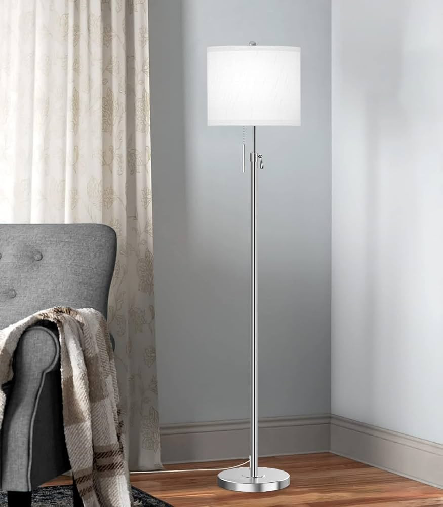 Modern Silver Floor Lamp for Living Room, Adjustable Height Standing Lamp with Metal Base, 3-Way ... | Amazon (US)