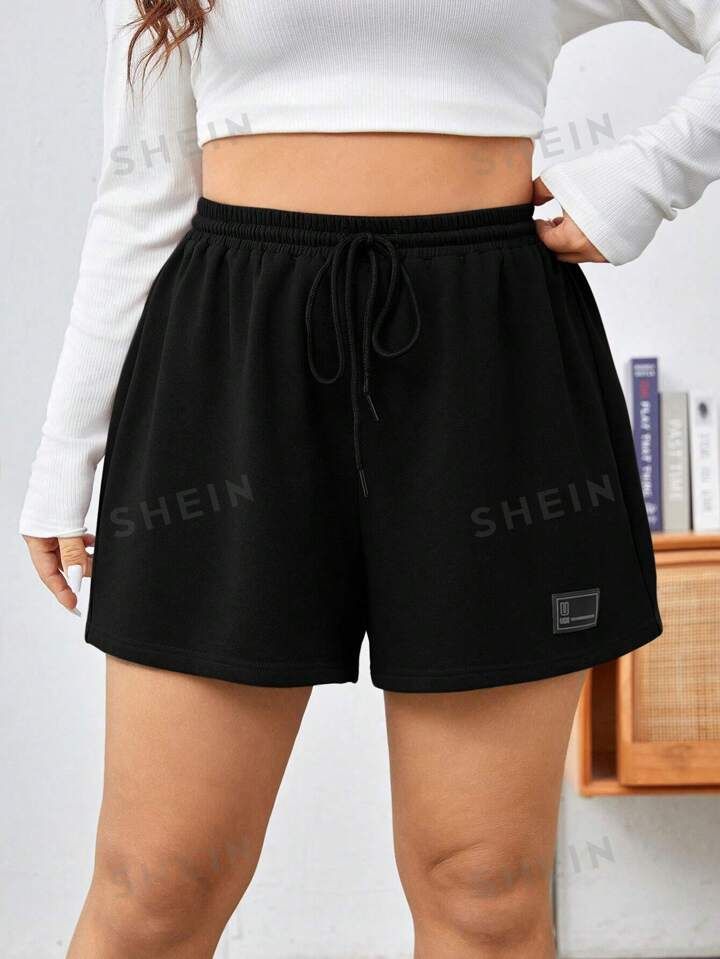 SHEIN EZwear Black Knitted Sports Style Short Sweatpants | SHEIN