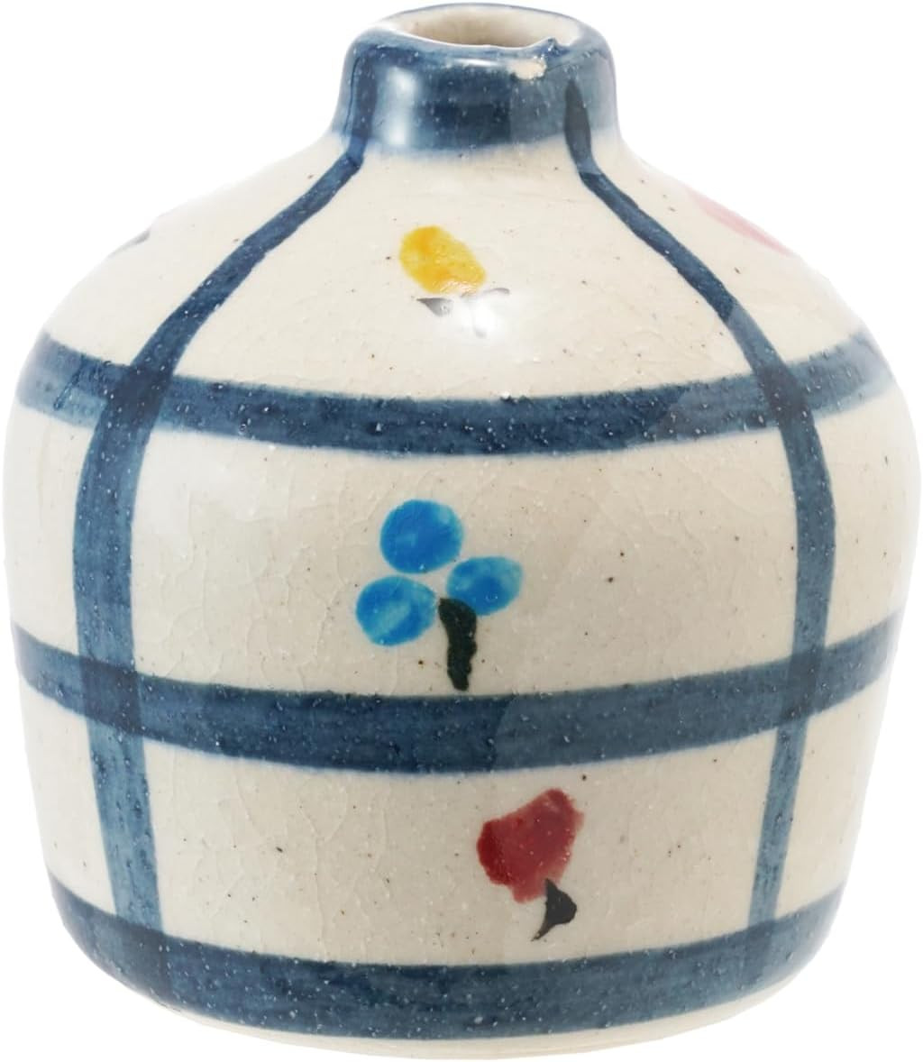Creative Co-Op Hand-Painted Terra-Cotta Vase with Flowers and Grid Pattern in Crackle Glaze, Mult... | Amazon (US)