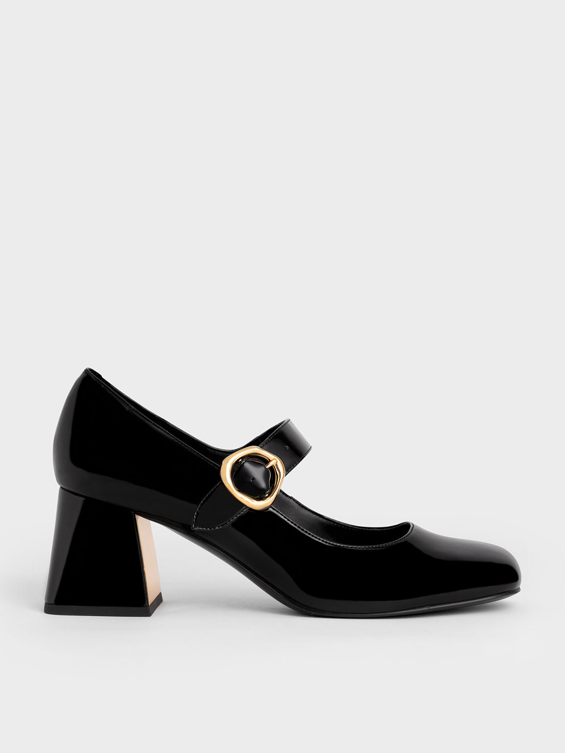 Patent Buckled Mary Jane Pumps
 - Black | Charles & Keith UK