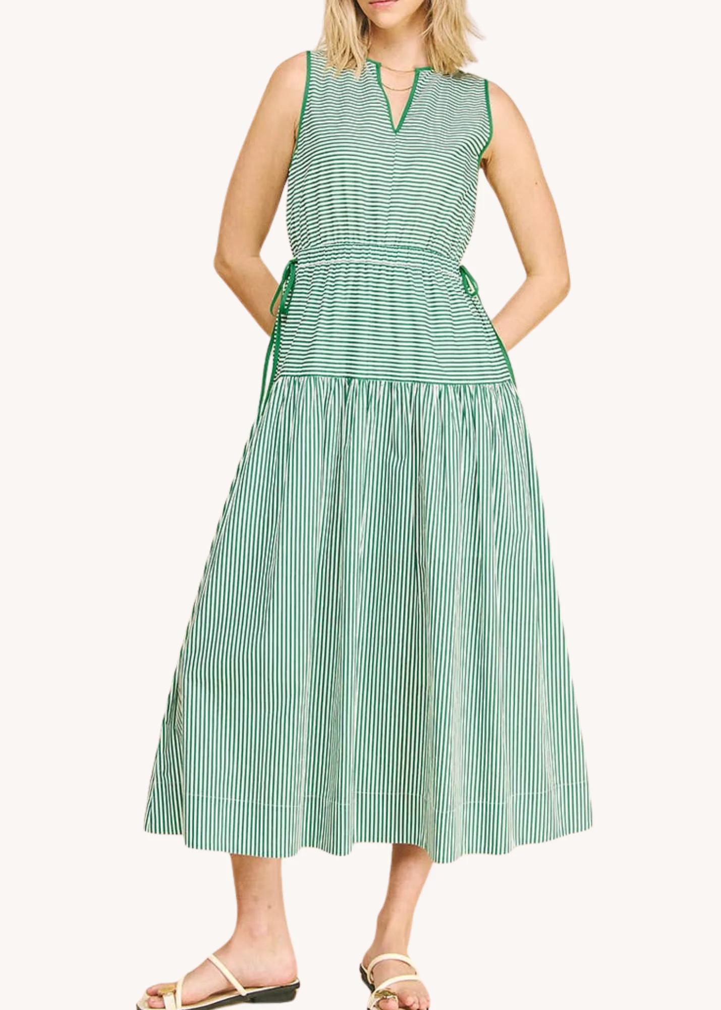Lauren Cotton Midi Dress in Green | Poppy and Pink