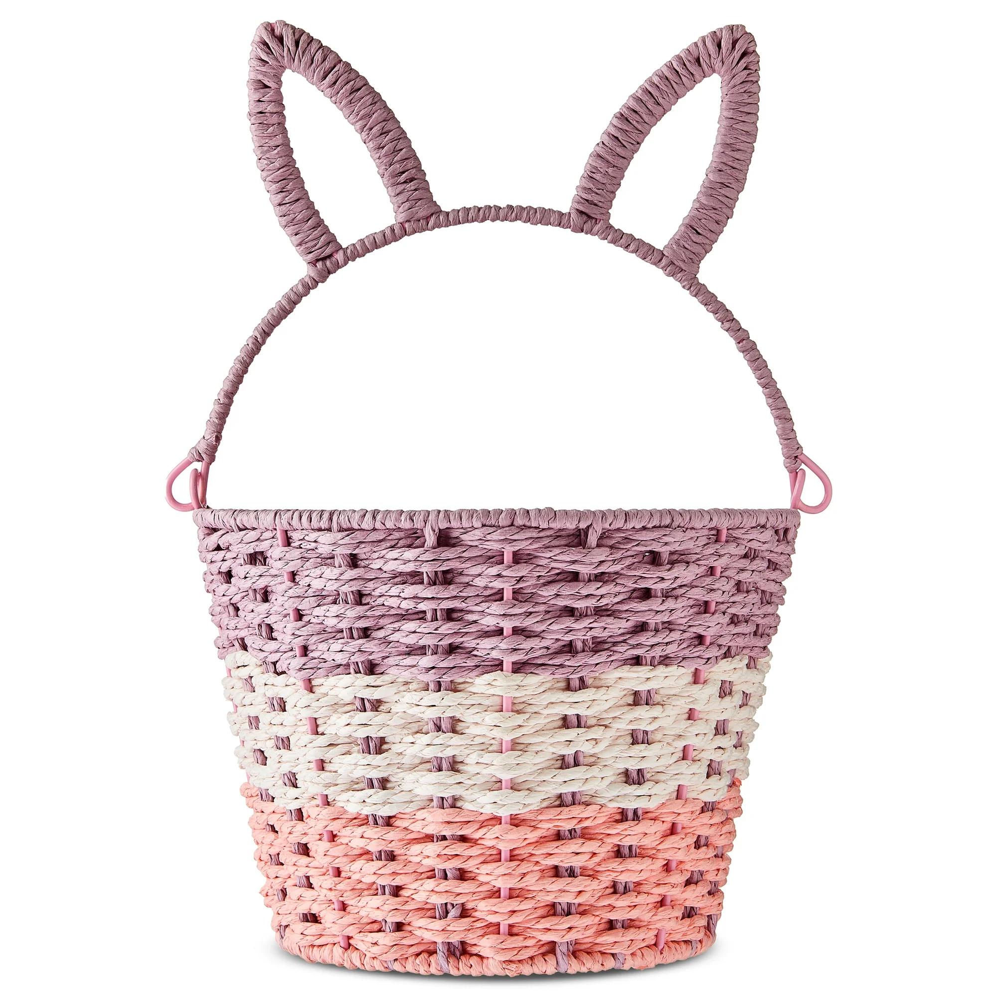 Round Bunny Ear Handle Paper Basket, Pink/White/Purple, 9" x 6.5", Easter by Way To Celebrate | Walmart (US)