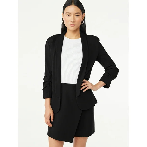 Scoop Women's Scrunch Sleeve Ponte Blazer with Shawl Collar, Sizes XS-XXL | Walmart (US)