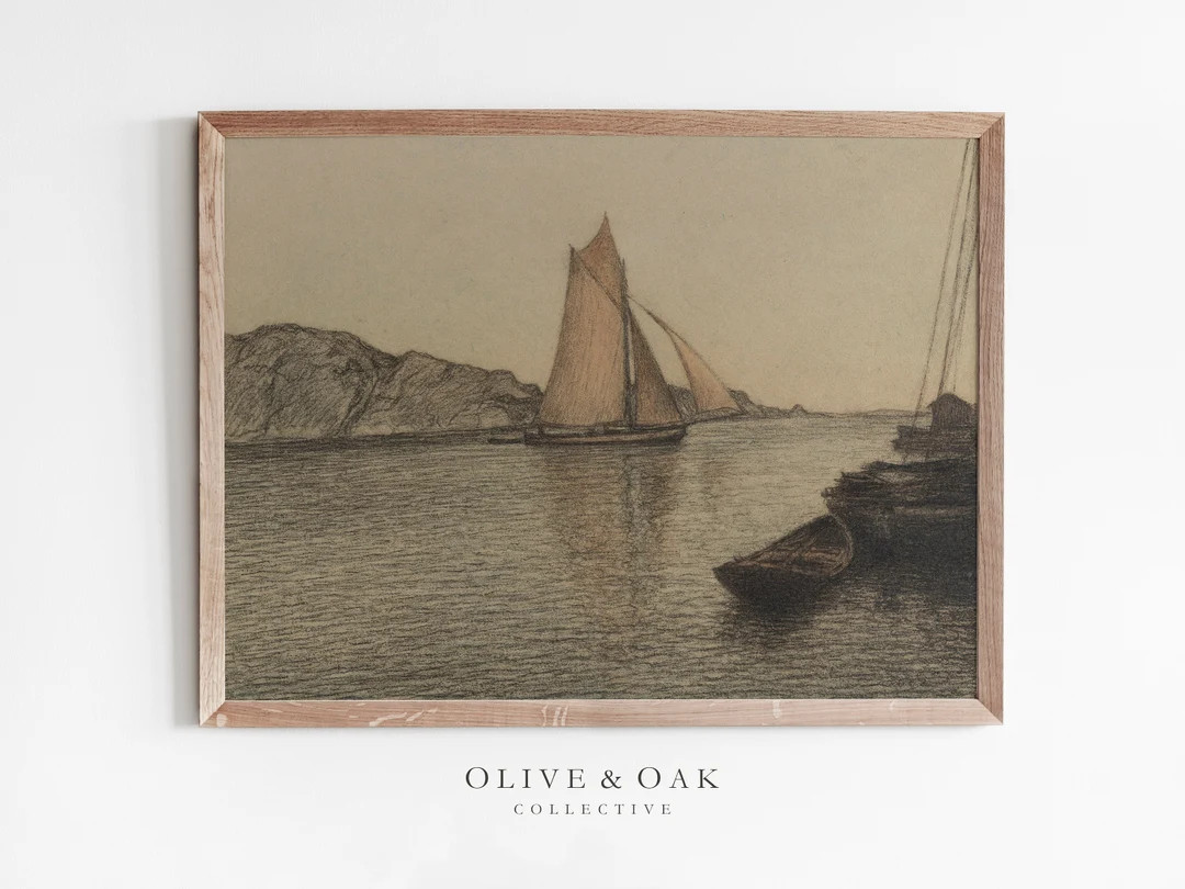 Neutral Wall Art Print / Vintage Sailboat Drawing / Nautical Decor PRINTABLE / 438 - Etsy | Etsy (US)