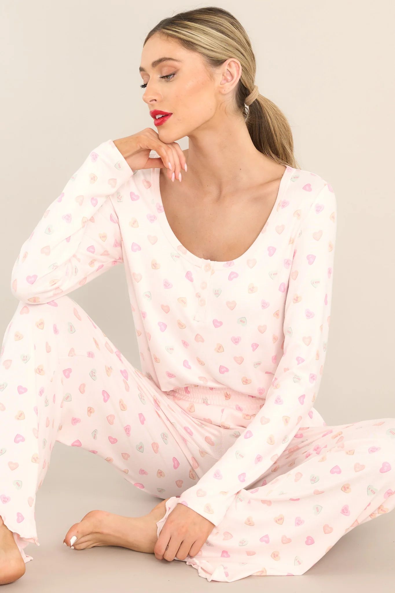 Z-Supply Candy Hearts Whisper Pink Long Sleeve Top | Red Dress 