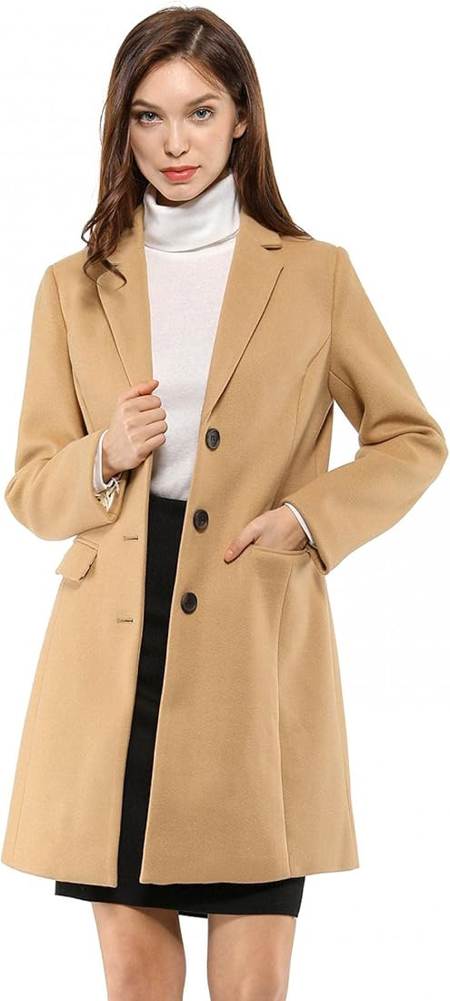 Allegra K Women's Notched Lapel Single Breasted Outwear Winter Coat | Amazon (US)