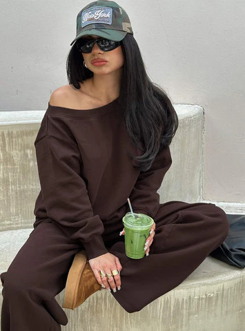 Wellness Off The Shoulder Jumper Brown | Princess Polly US