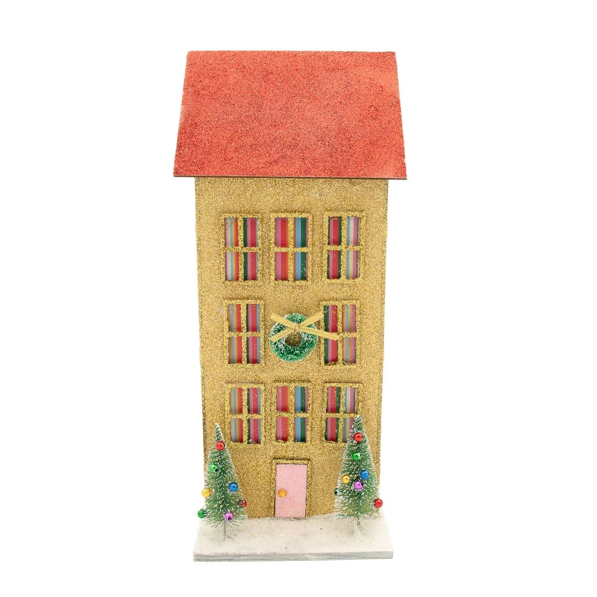 Packed Party "Merry Pinkmas" Red and Gold Glitter Village Holiday Decoration Assembled Product He... | Walmart (US)