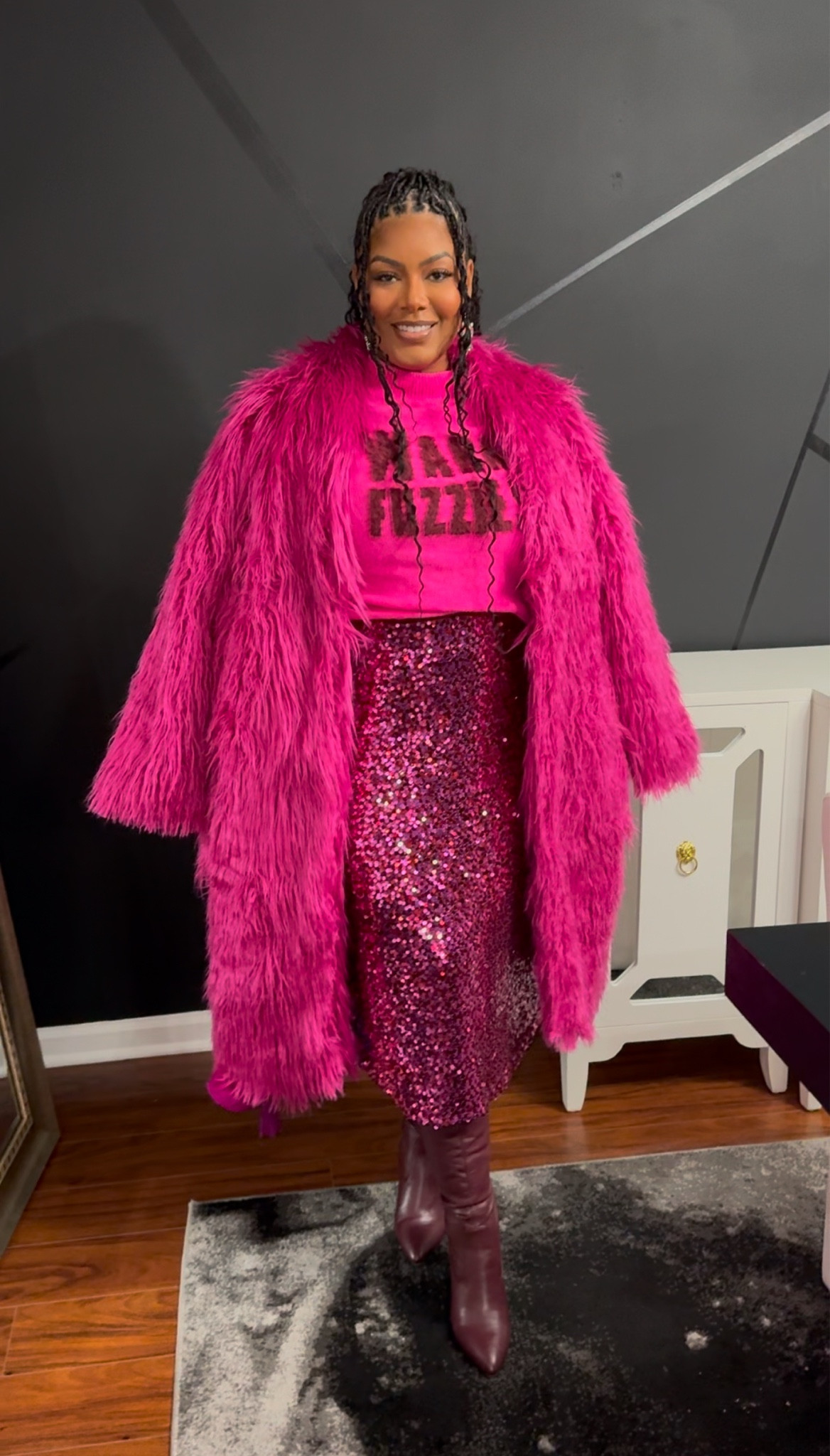  7 Days of Holiday Styling 

Coat - old, but linking a few. 
Also check out Night Of Fun Hot Pink Maxi Coat from Fashion Nova as abother alternative. 

#LTKSeasonal #LTKHoliday #LTKMidsize
