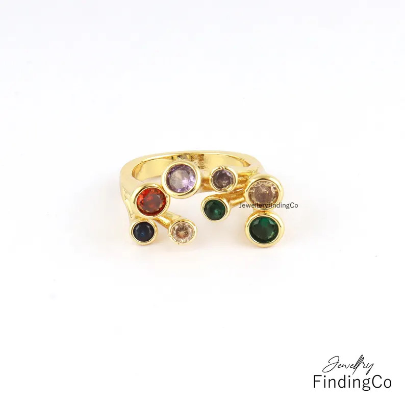 Gold Multi Gemstone Ring: Handmade Brass Boho Cocktail Ring | Etsy (US)