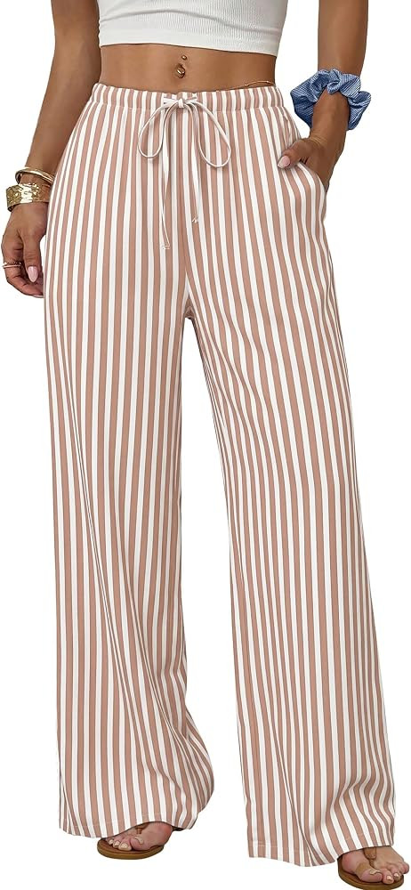 Sampeel Wide Leg Pants for Women Flowy Palazzo Drawstring Elastic Waist Trousers with Pockets Sum... | Amazon (US)