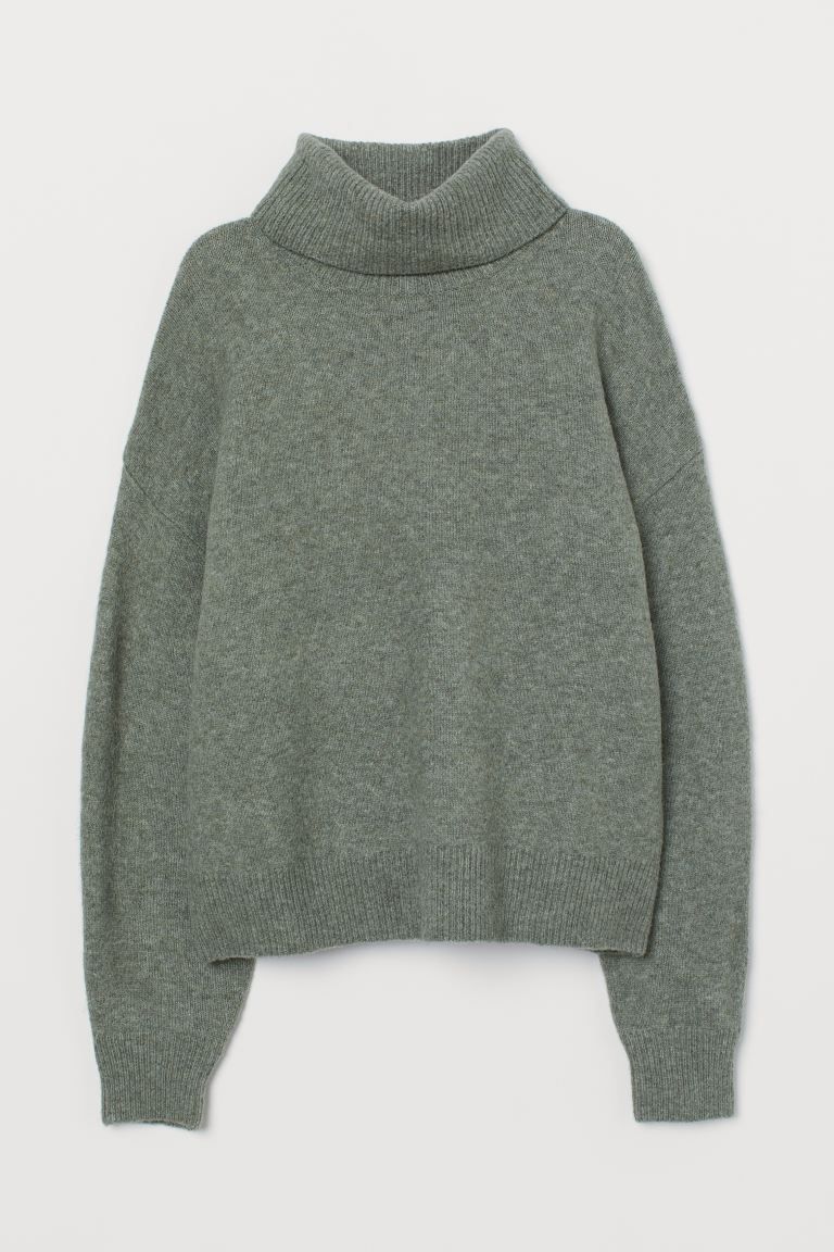 Knit Turtleneck Sweater - Dusky green melange - Ladies | H&M US | H&M (US)