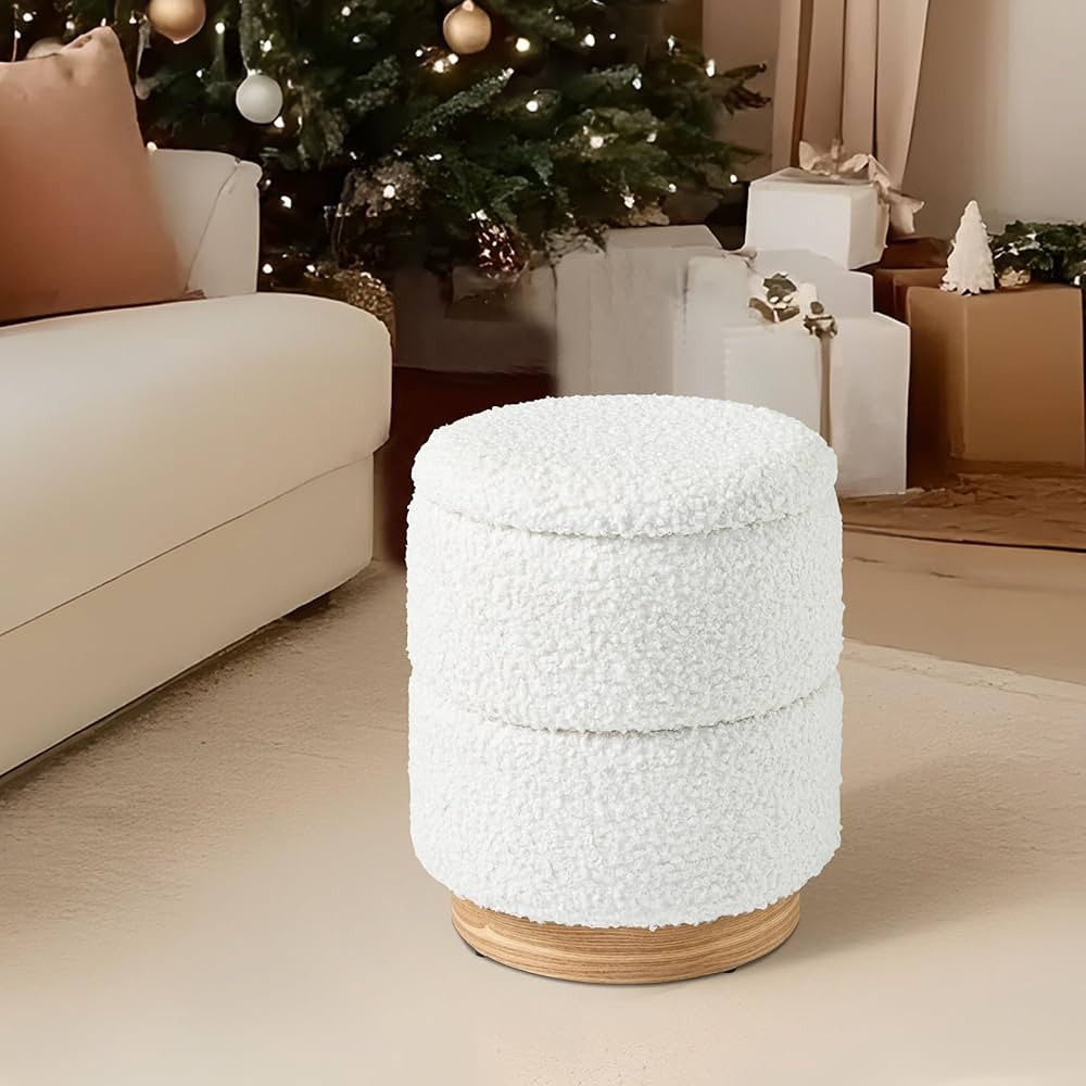 Get Set Style Round Ottoman with Storage, Modern Boucle Ottoman Upholstered Foot Stools with Wood... | Amazon (CA)
