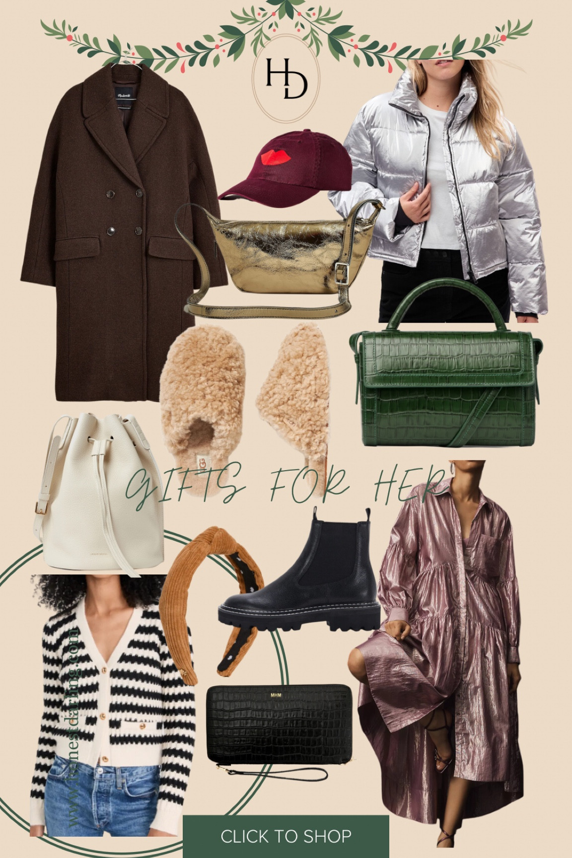 Christmas gifts for her // gift guide // oversized coat // sweater // bags // purse // boots // combat boots // dresses // holiday dress // puffer coat // hat // headband // gifts under 100 

#LTKGiftGuide #LTKHoliday #LTKSeasonal