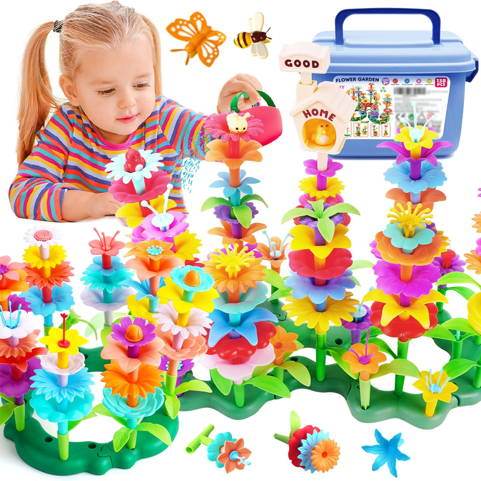 FUNZBO 138pcs Flower Garden Building Set - Christmas Spring Toys for 3 4 5 6 7 Years Old Girl, So... | Amazon (US)