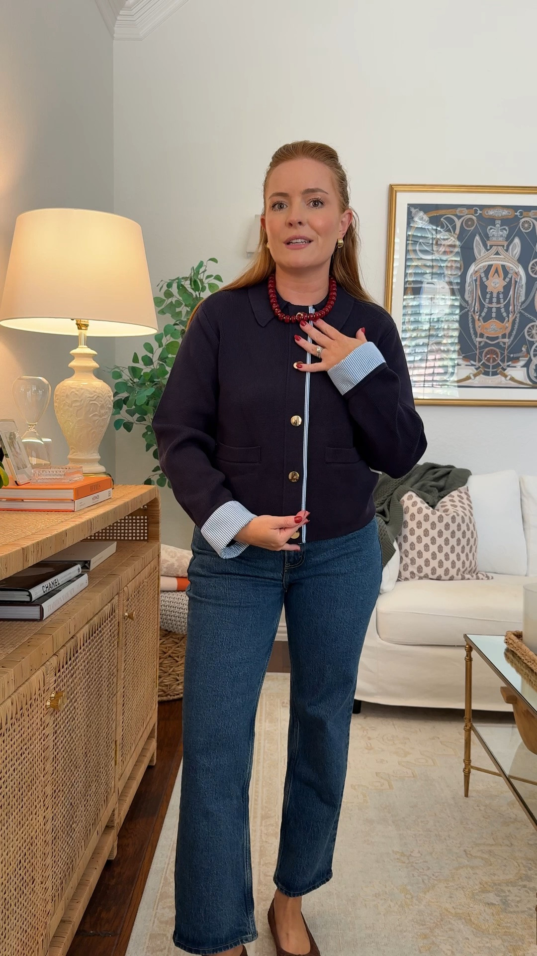 Wearing medium in the cardigan and short 28 in the jeans

A classic fall uniform from Walmart: a navy button-front cardigan layered over stripes with straight-leg jeans and ballet flats. Cozy, timeless, and office-friendly — this affordable fall workwear outfit is one I'll be living in all season.

#walmartfashion #walmartfinds #falloutfits #cardiganoutfit #fallworkwear

#LTKgrwm #LTKootd #LTKmomlife