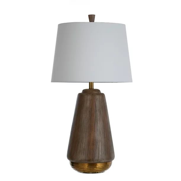 Style Craft Round Faux Wood Table Lamp with Hammered Brass Base - Brown Finish - Walmart.com | Walmart (US)