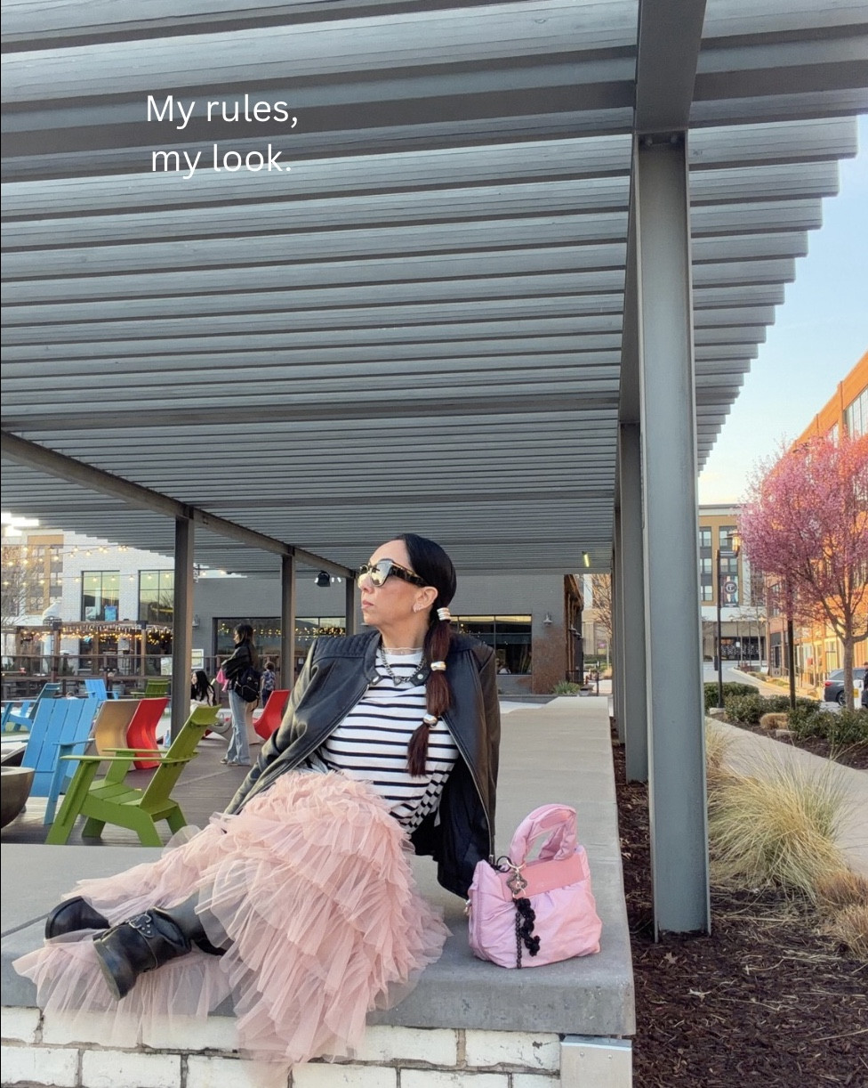 Between winter and spring, there’s a look. This is mine. 🩷🖤
Pink tulle + leather jacket + lace cuffs + moto boots. Does it make sense? No. Did I wear it anyway? Absolutely. ✨
Mixing textures, breaking rules, being me.

#LTKOver40 #LTKootd #LTKdayinmylife