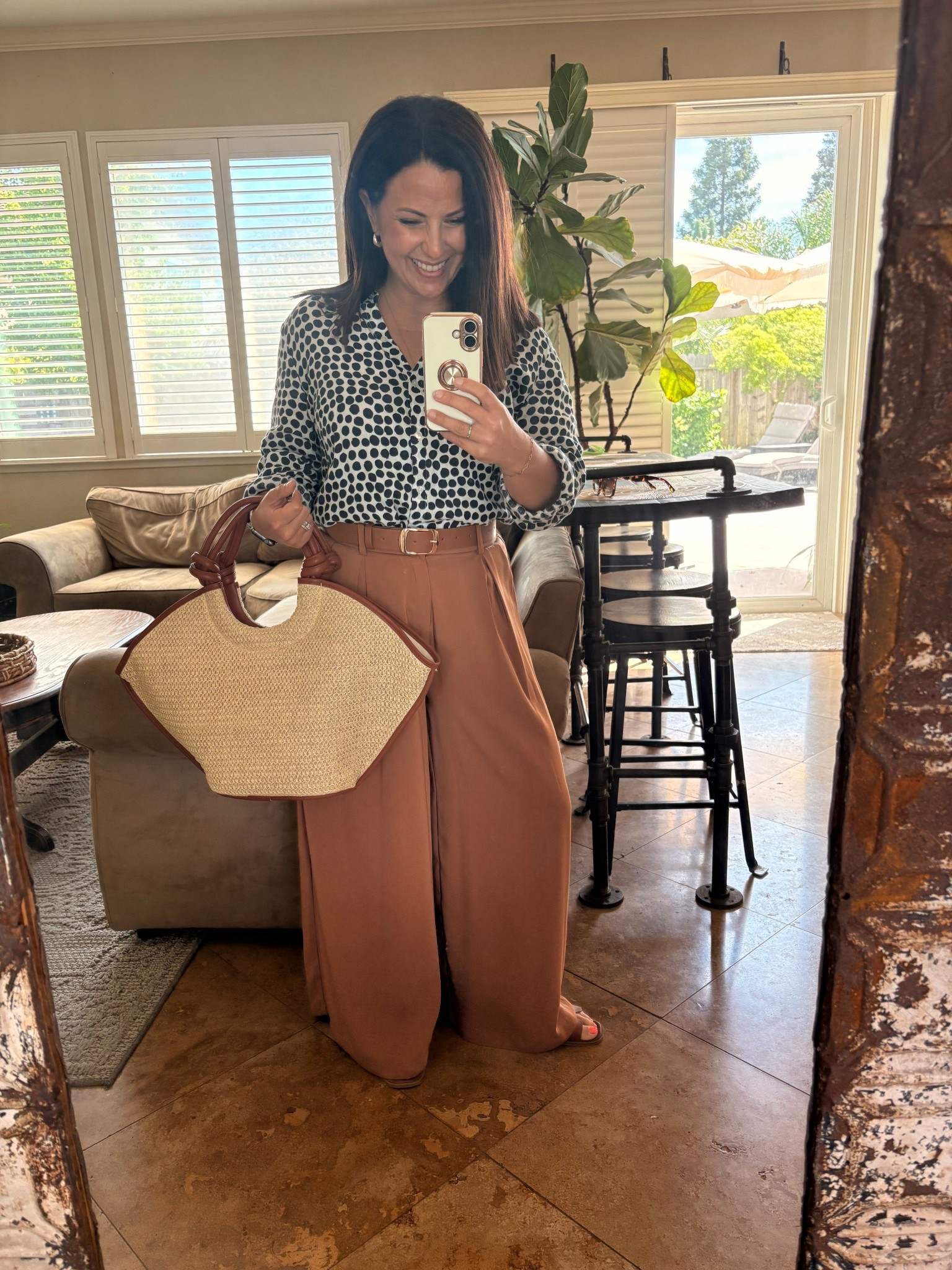 Easy, elevated, and teacher-day ready 🤎✨

This is one of those outfits that just works — flowy trousers, a lightweight button-up, and my new favorite structured bag that instantly pulls everything together.

✔️ Bag: structured straw + leather trim (so good for spring/summer + holds everything)
✔️ Jeans: petite-friendly wide leg (no hemming needed 🙌)
✔️ Belt: classic neutral that goes with everything
✔️ Sandals: comfy but still polished

Perfect for warm days when you want to feel put together without overthinking it.

petite fashion, over 40 style, classic style, everyday outfit, teacher style, spring outfits, summer style, mom style, casual chic, wide leg jeans, neutral style, affordable fashion

#LTKPetite #LTKWorkwear #LTKOver40