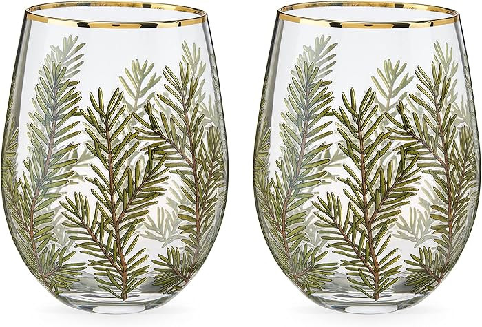 Twine Woodland Stemless Wine Glasses, Festive Gold Rim Tumblers, Decorative Barware, 16 Oz Set of... | Amazon (US)