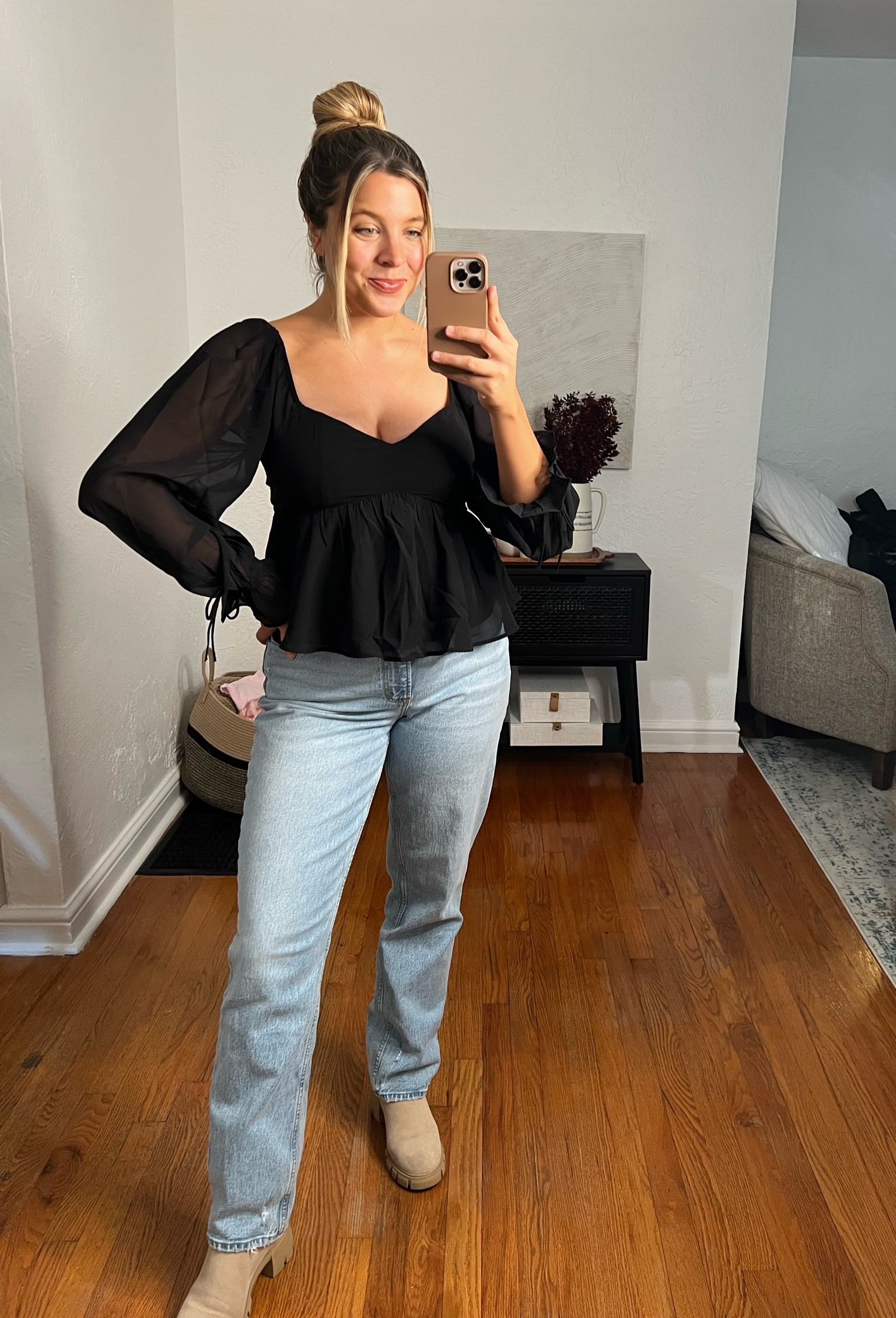 Wearing a M in top and 29 in jeans! True to size in both. Fall outfits, mom jeans, babydoll top

#LTKsalealert #LTKshoecrush #LTKunder100