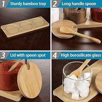 MDLUU Condiment Jars with Bamboo Lids and Spoons, Seasoning Box Set with Bamboo Tray, Spice Conta... | Amazon (US)