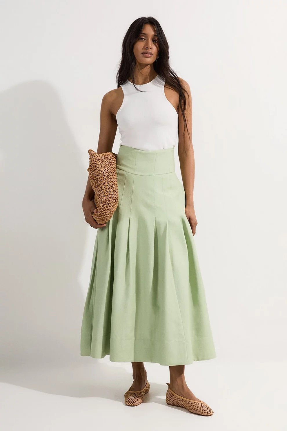 Viscose Linen Tailored Full Skirted Midaxi Skirt | Karen Millen UK + IE + DE + NL