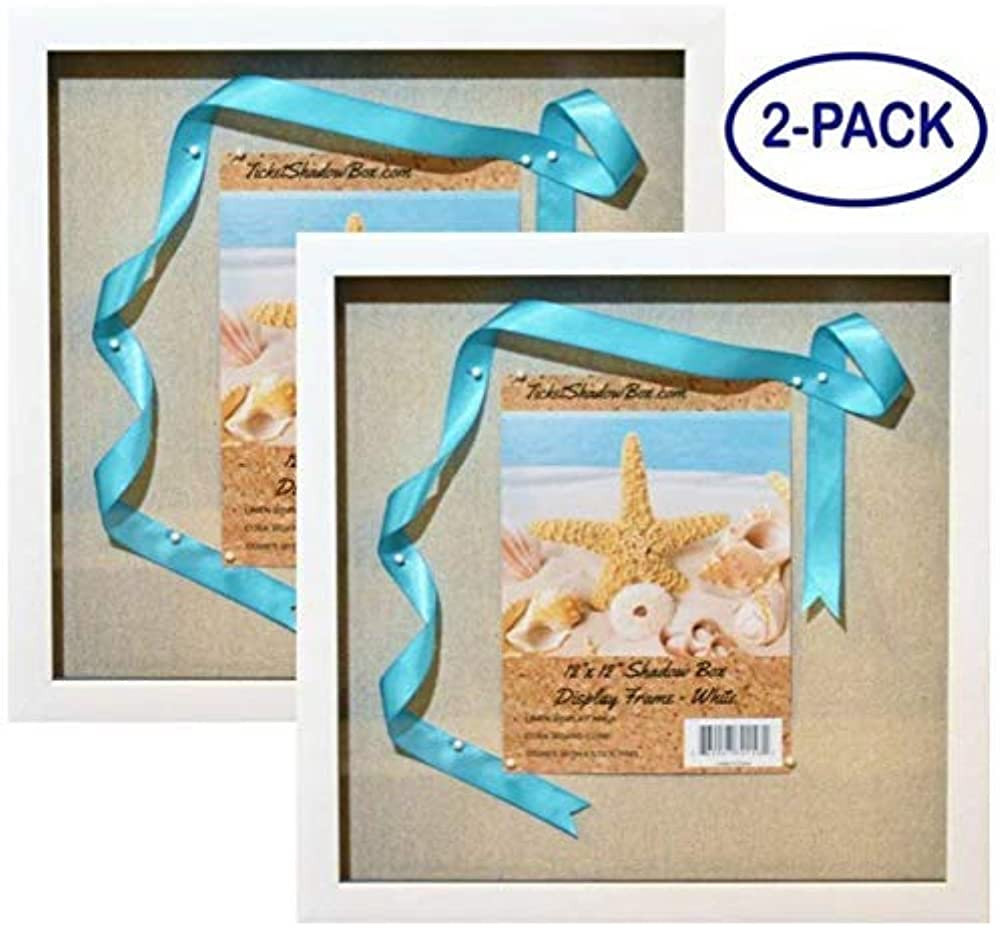 Tasse Verre 12x12 White Display Shadow Box (2-Pack) Frame w/ Linen Background and 16 Stick Pins -... | Amazon (US)