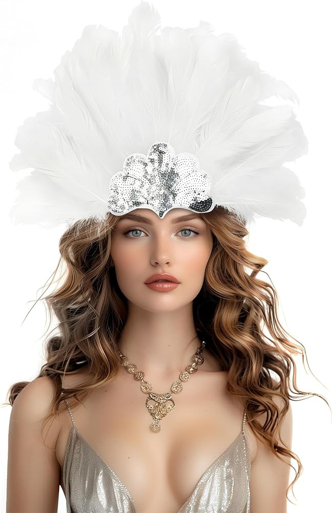 Black Feather Sequin Headwear Carnival Headpiece Showgirl Cosplay Accessories for Women | Amazon (US)