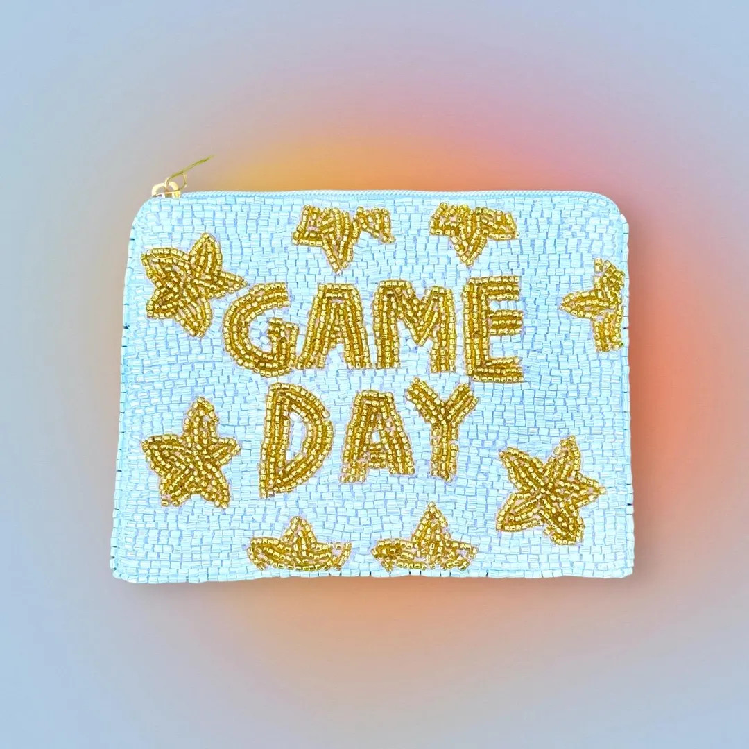 Game Day Pouch Beaded White Coin Purse Gameday Coin Pouch Wristlet for Game Day Zipper Pouch Wall... | Etsy (US)