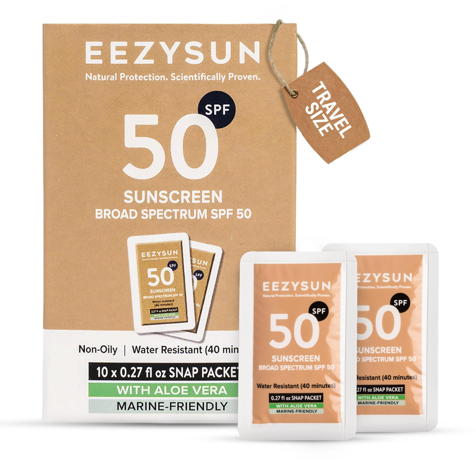 Mineral SPF 50 Mini Sunscreen Travel Size Snap Packets - Infused with Aloe Vera, Vegan & Reef-Saf... | Amazon (US)