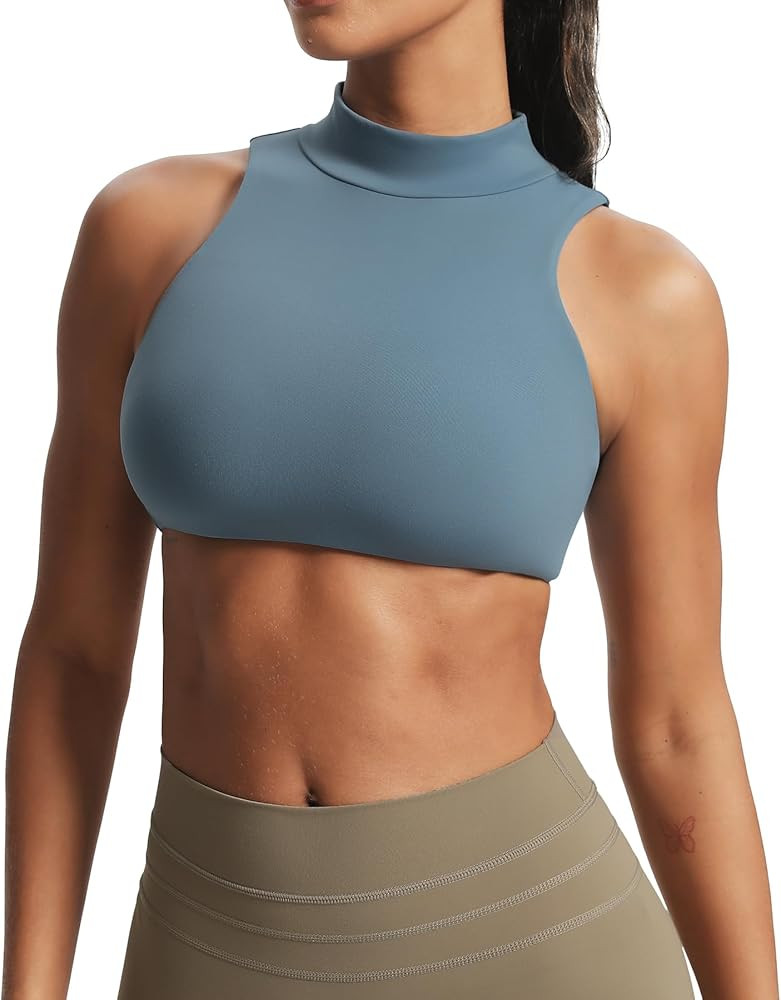 Aoxjox Women's Kim Cutout High Neck Tank Workout Sports Bras Fitness Training Gym Bra Yoga Crop | Amazon (US)