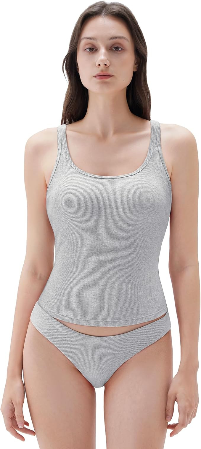 SUUKSESS Women Padded Cotton Ribbed Long Tank Tops 2025 Summer Going Out Basic Scoop Neck Cami To... | Amazon (US)
