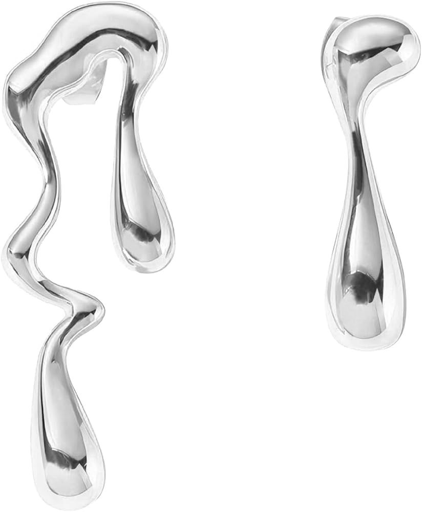 Irregular Waterdrop Earrings Mismatched Earrings, Melting Liquid Asymmetrical Stainless Steel Dro... | Amazon (US)