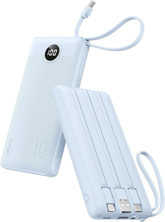 VRURC Portable Charger for iPhone, Built in Cables & Lanyard Power Bank 10000mAh, Compact USB C C... | Amazon (US)