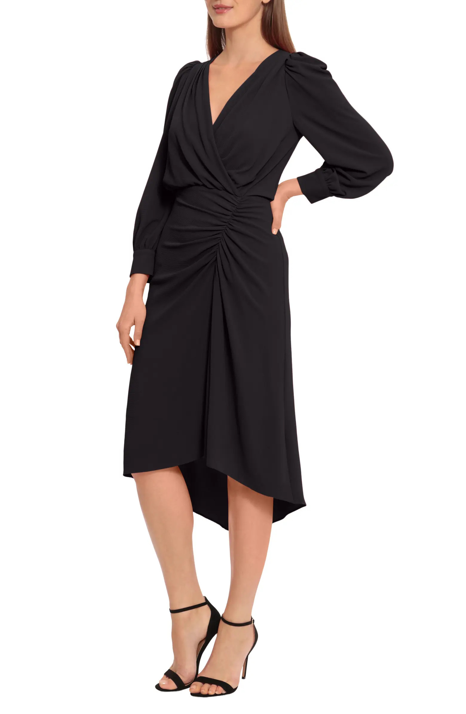 Ruched Long Sleeve High-Low Midi Dress | Nordstrom Rack