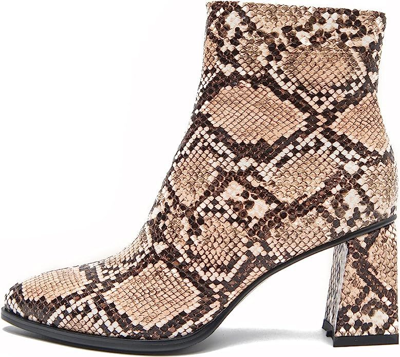 Women's Snakeskin Booties for Women Snake Skin Print Ankle Boots Booties for Women with Heel | Amazon (US)
