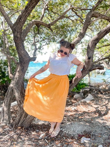 What I wore in Mexico for our spring break trip, anniversary trip ❤️ island style 

White eyelet ruffle blouse, yellow skirt (it’s an old set from Target!), natural sandals, woven round earrings, round sunglasses. Spring dress. Vacation outfits. Resort wear.


#LTKSeasonal #LTKunder50 #LTKtravel