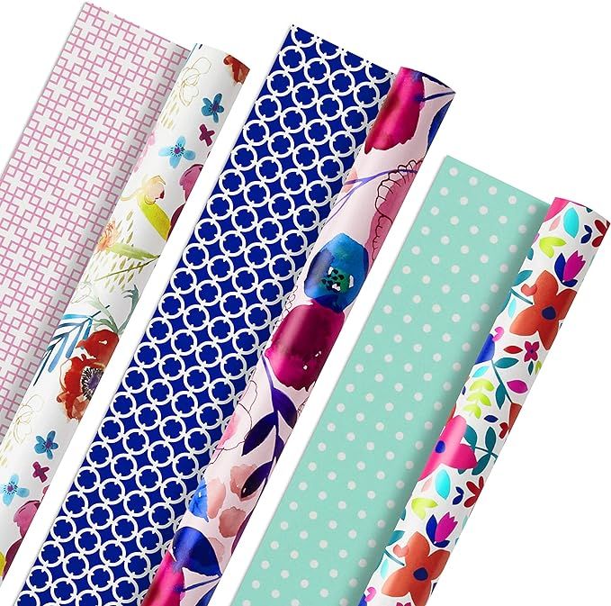 Hallmark All Occasion Reversible Wrapping Paper (Feminine Florals, Pack of 3, 120 sq. ft. ttl.) f... | Amazon (US)