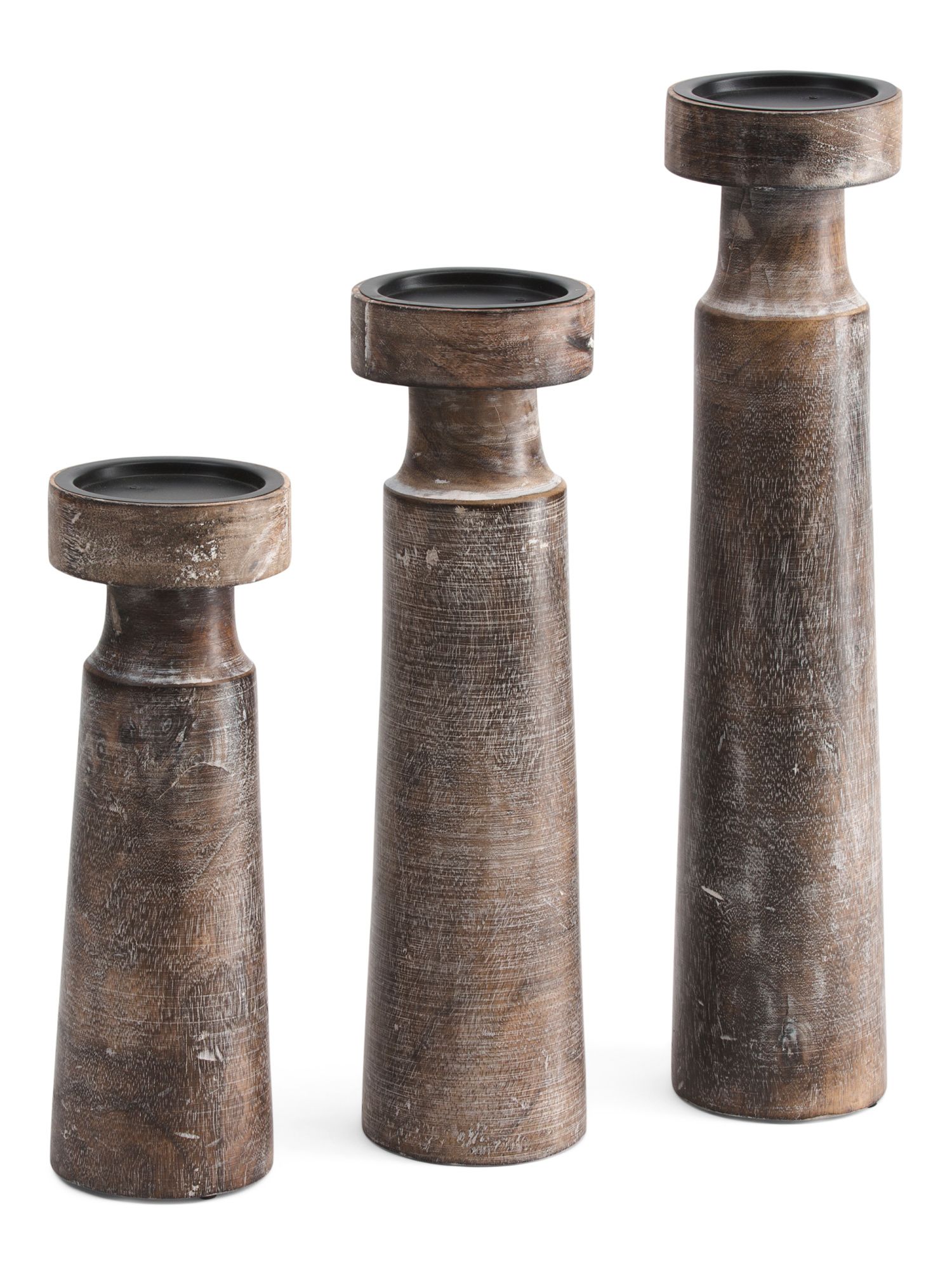 Set Of 3 Wooden Candle Holders | TJ Maxx