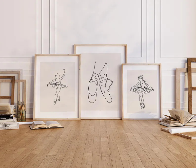 Ballet Line Art Wall Art Set of 3 | Minimalist Ballerina Wall Art Bundle Prints | Neutral Girl Ro... | Etsy (US)