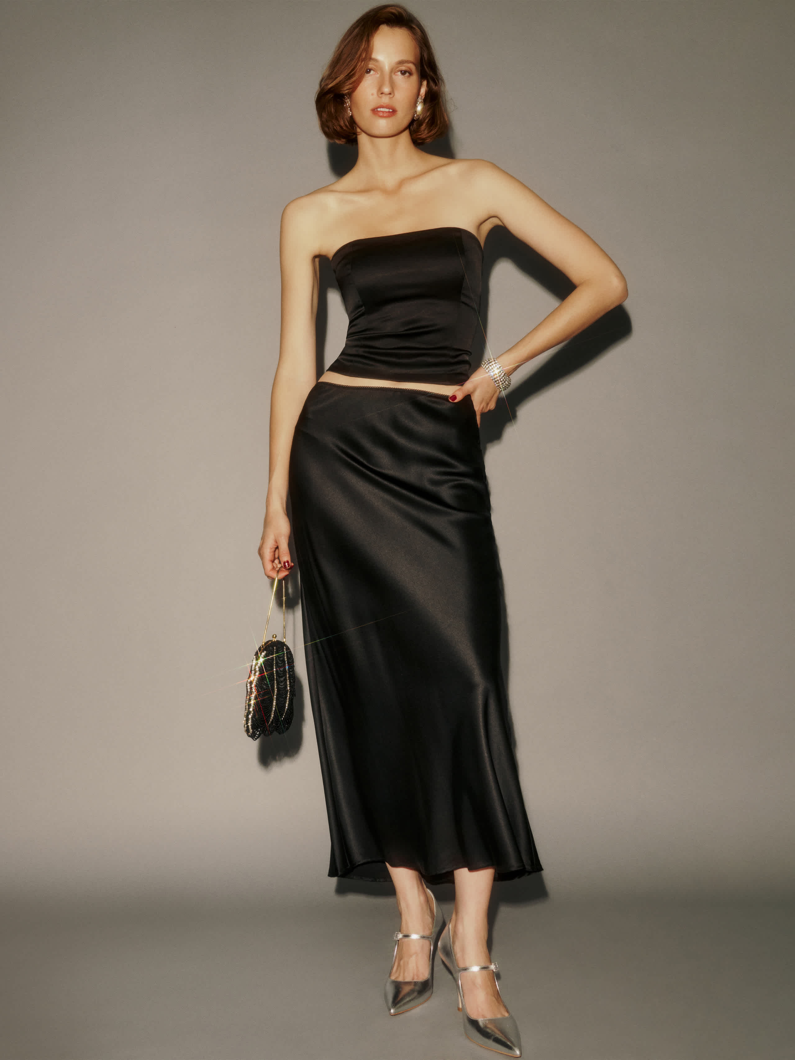 Reformation Petites Layla Silk Skirt Black 12P | Reformation (Global)