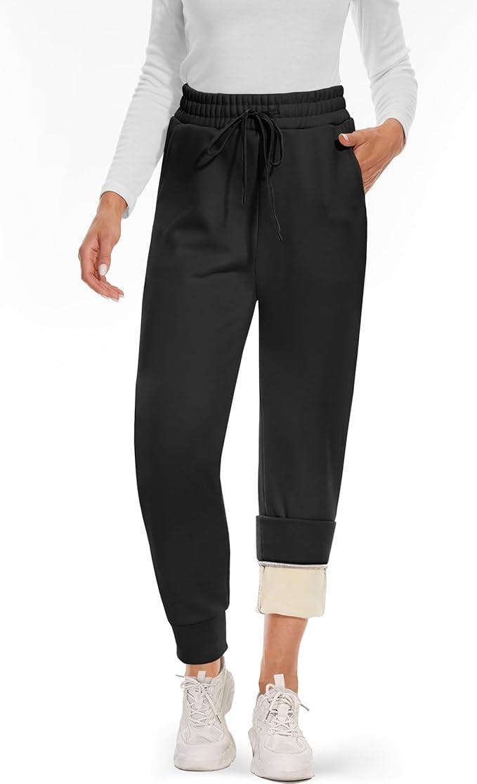 CAMPSNAIL Fleece Lined Sweatpants Women - Joggers for Women with Pockets High Waisted Thermal Win... | Amazon (US)