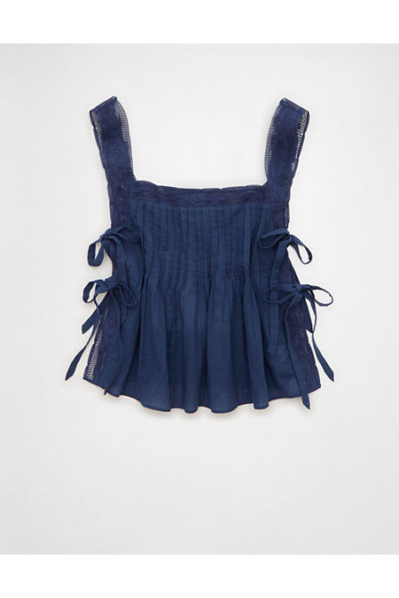 AE Side-Tie Lace Trim Cami Women's Deep Sea Blue XXS | American Eagle Outfitters (US & CA)