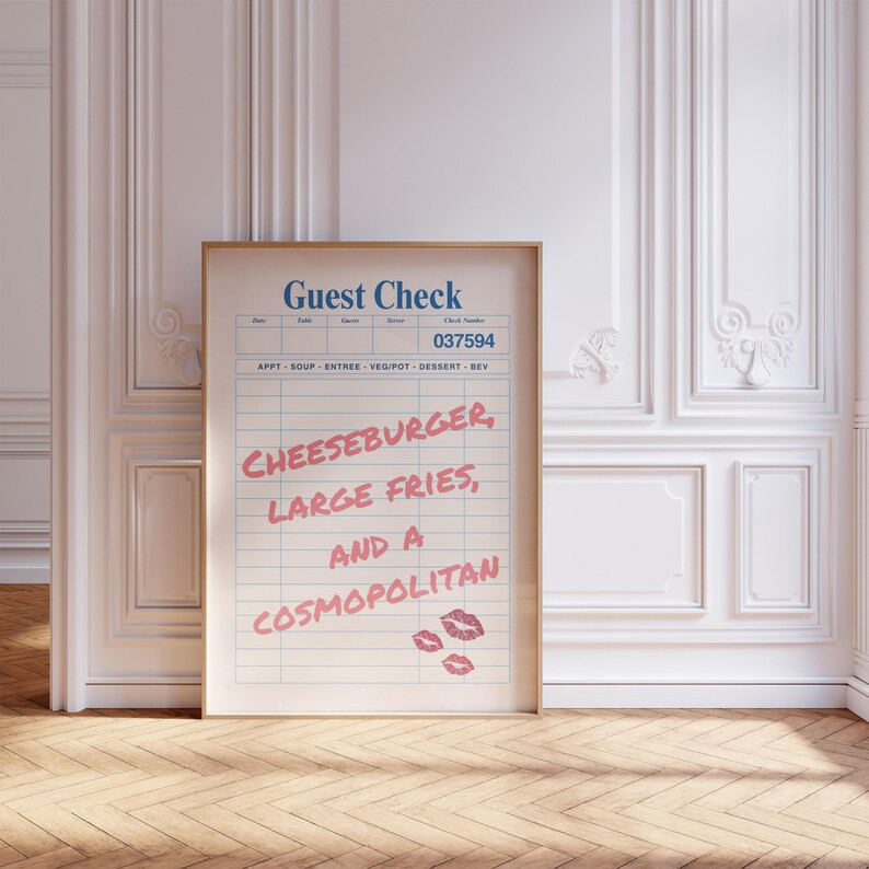Guest Check Art Print – 'cheeseburger, Large Fries, and a Comsopolitian' - Etsy | Etsy (US)