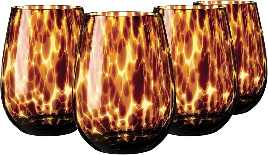 Joseph Sedgh Collection Tortoise Shell Stemless Wine & Water Glass Set of 4 – 16.91 oz Borosili... | Amazon (US)